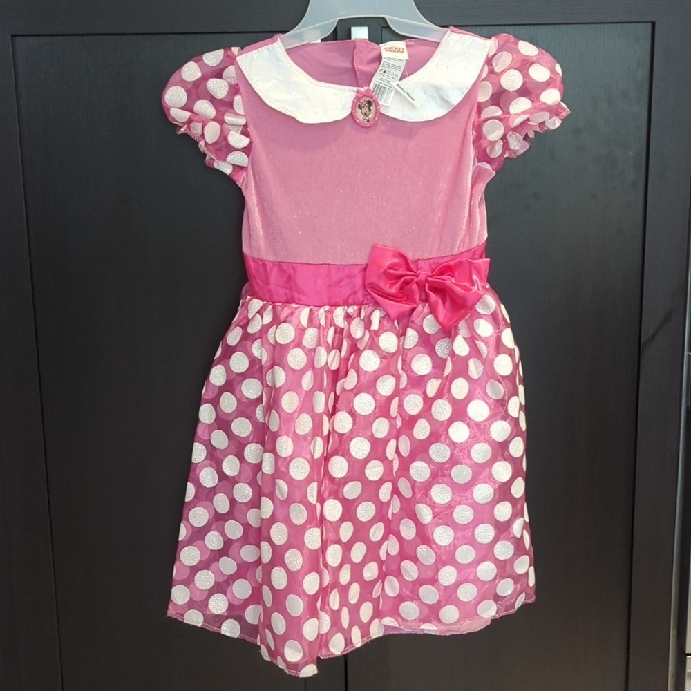 Disney Minnie Mouse Pink Polka Dot Dress with - Size 8-10 NWT